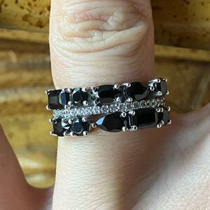 Natural Black Spinel Sterling Silver Ring Size 5.75